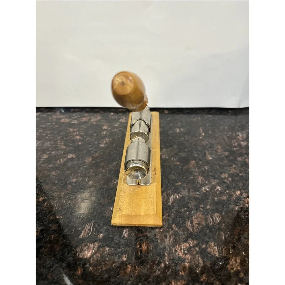 Vintage Nut Cracker Metal Adjustable 8.5in Mounted to Wood Base